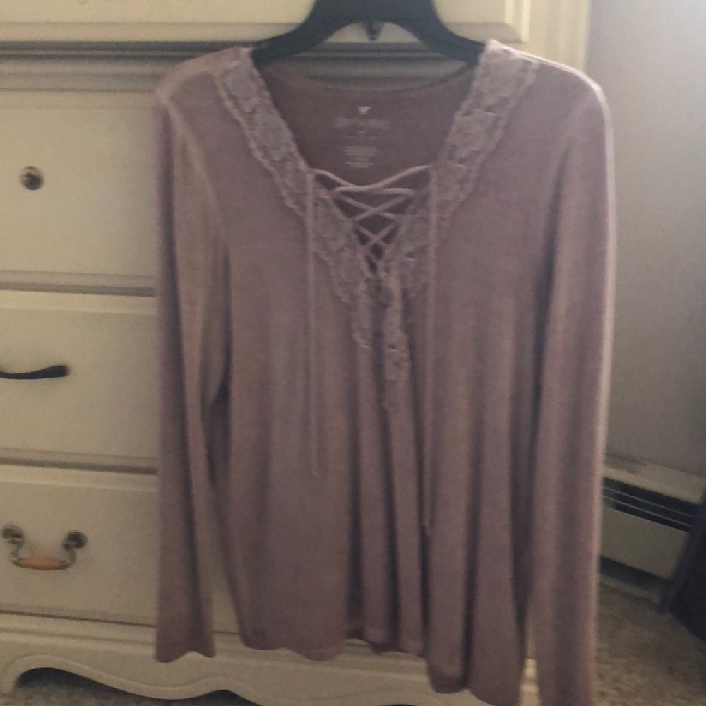 Dusty Lavender Lace Up Long Sleeve Tee